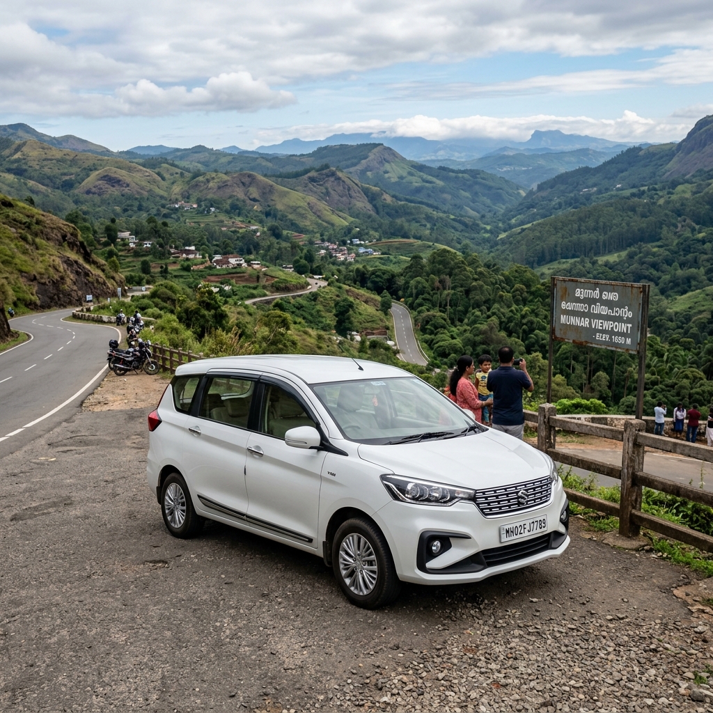 White Maruti Suzuki Ertiga 7 seater car rental in Ongole